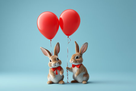 there are two rabbits that are holding red balloons togetherの素材
