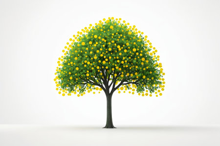 there is a tree with yellow fruit on it on a white backgroundの素材