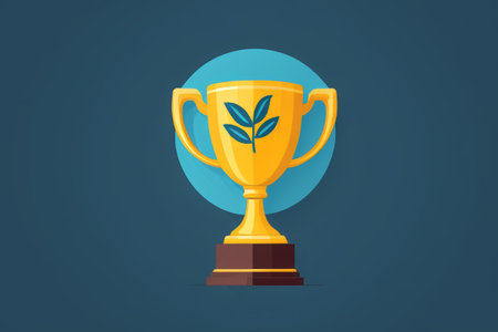 a yellow trophy with a leaf on top of itの素材