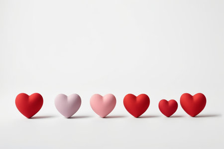 several hearts are arranged in a row on a white surfaceの素材