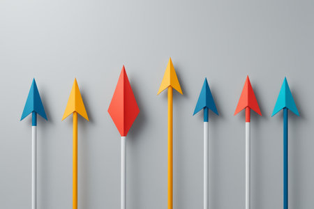 arrows in a row with different colors on a gray backgroundの素材