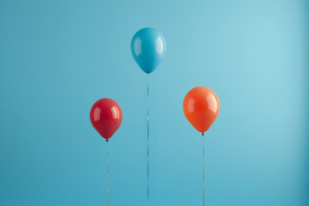 three balloons are floating in the air on a blue backgroundの素材