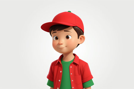 there is a cartoon boy wearing a red hat and green shirtの素材