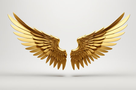 a close up of a golden angel wings on a white backgroundの素材