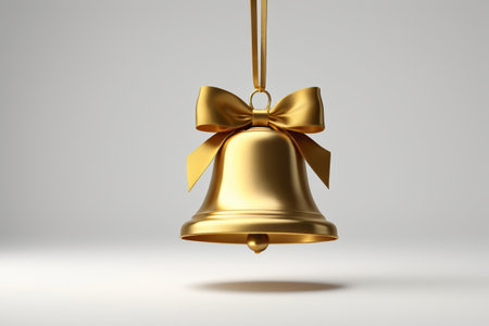 a close up of a bell with a bow on a stringの素材
