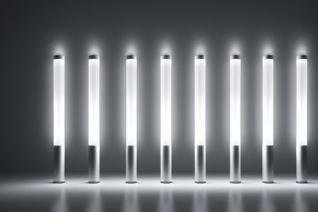 a close up of a row of lights on a wallの素材