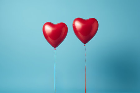 two red heart shaped balloons are on a stick in the shape of a heartの素材