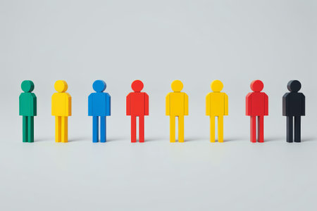 several different colored figures are standing in a rowの素材