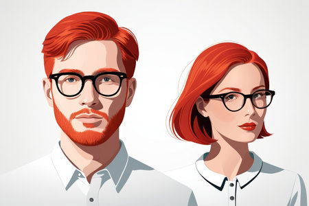 there are two people with glasses and a beard standing next to each otherの素材