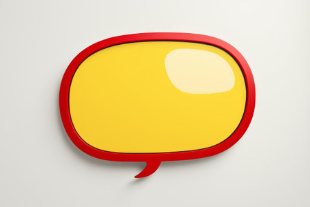 there is a red and yellow speech bubble on a white wallの素材
