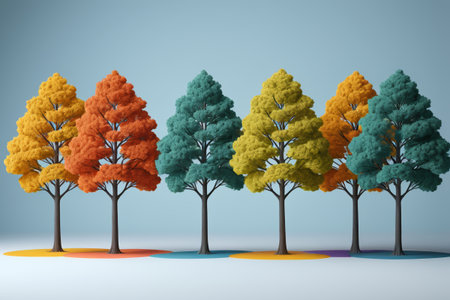 arafed image of a row of trees with different colorsの素材