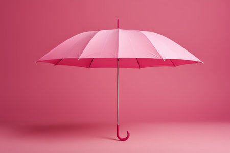 there is a pink umbrella with a black handle on a pink backgroundの素材