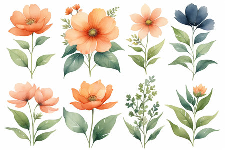 there are many different flowers that are painted in watercolorの素材
