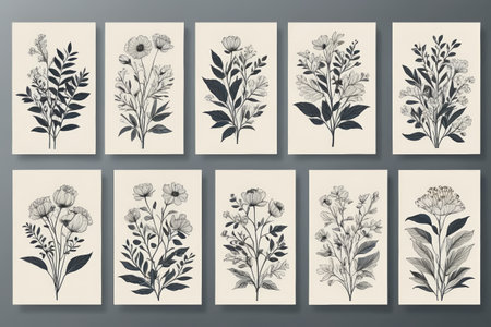 a set of six cards with different types of flowersの素材