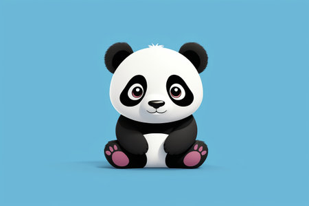 panda bear sitting on the ground with its paws crossedの素材