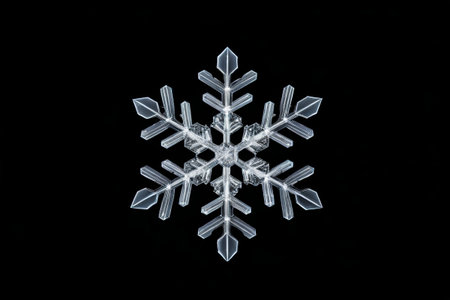 a close up of a snowflake on a black backgroundの素材