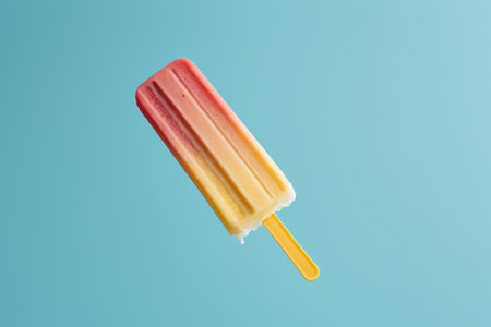 there is a popsicle with a rainbow colored topping on a blue backgroundの素材