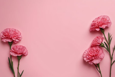 pink carnations on a pink background with copy spaceの素材