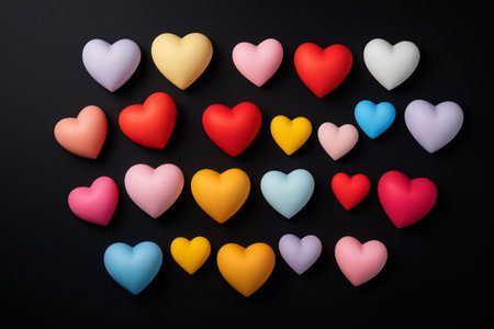a close up of a group of hearts on a black backgroundの素材