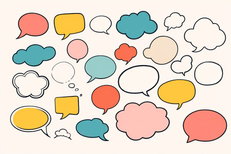 a close up of a bunch of speech bubbles on a white backgroundの素材