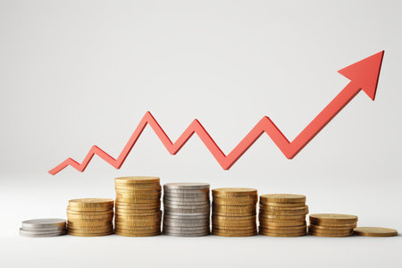 arafed arrow going up over a pile of coinsの素材