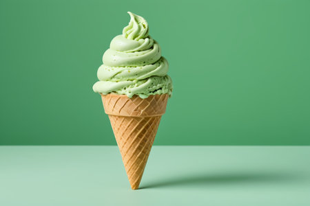 there is a green ice cream cone with a green backgroundの素材