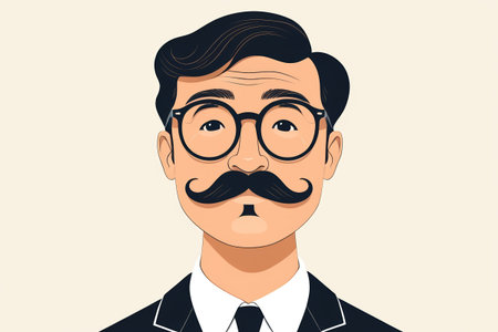there is a man with a mustache and glasses on a white backgroundの素材
