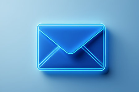 a blue neon glowing icon of an envelopeの素材