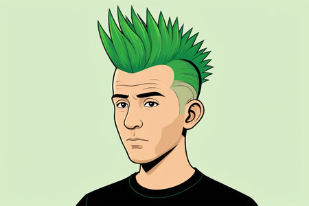 illustration of a man with a green mohawk and green hairの素材