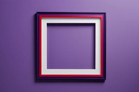 purple wall with a red and white frame on itの素材