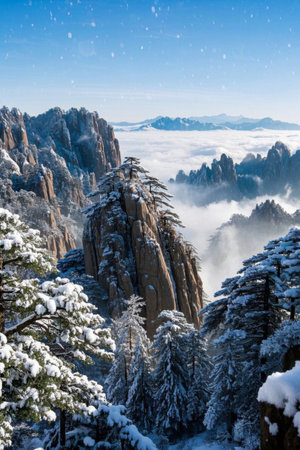 Magnificent mountain scenery of Huangshan after the snowの素材