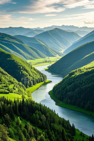 Panoramic view of the valley river natureの素材