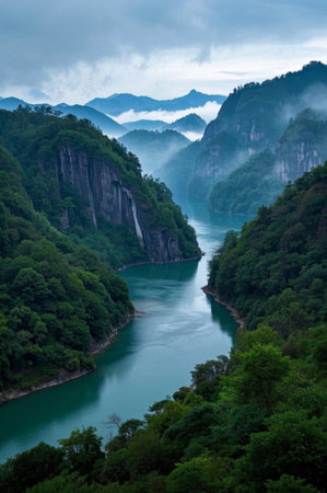 Natural scenery with mountains and riversの素材