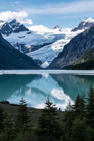 Panoramic view of the natural scenery of Snow Mountain Lakeの素材