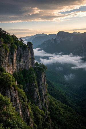 Natural scenery of mountains, clouds and seaの素材