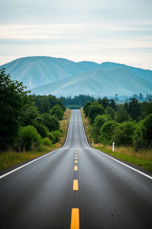 Suburban roads and distant mountain landscapesの素材