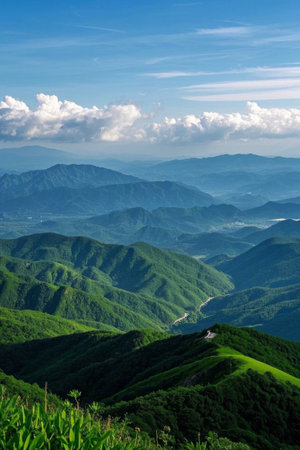 Panoramic view of the natural scenery of Qingshan Yunhaiの素材