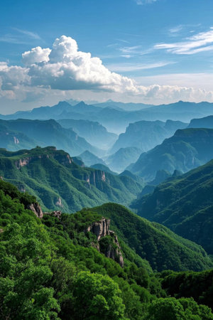 Panoramic view of Qingshan Yunhai Mountain Rangeの素材