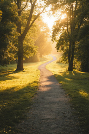 Forest path early morning sunshine sceneryの素材