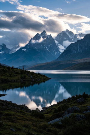 Natural scenery of mountains and lakesの素材