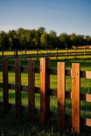 Outdoor wooden fence and green landscapeの素材