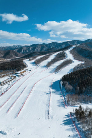 Overlooking the snow mountain skiing sceneの素材