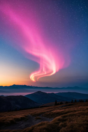Gorgeous aurora landscape in the mountain night skyの素材