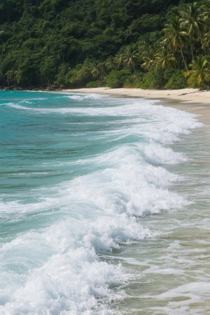Tropical beach waves and greeneryの素材