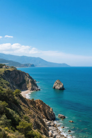 Mountains and sea views along the coastの素材