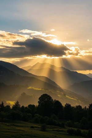 Mountain sunset nature sceneryの素材