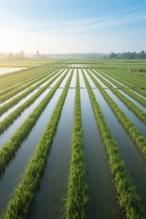 Vast green rice field sceneryの素材