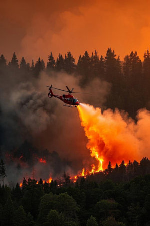 Helicopter forest fire fighting sceneの素材