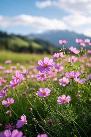 Purple flowers in outdoor fieldsの素材