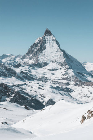 Panoramic view of the Swiss snow-capped mountainsの素材